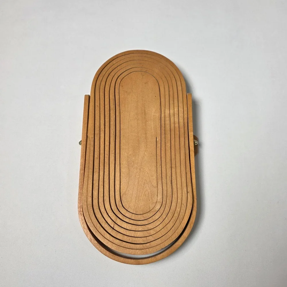 Vintage Oakwood Collapsible Oval Basket Handle Country Farmhouse 12 1/2 by 7 in